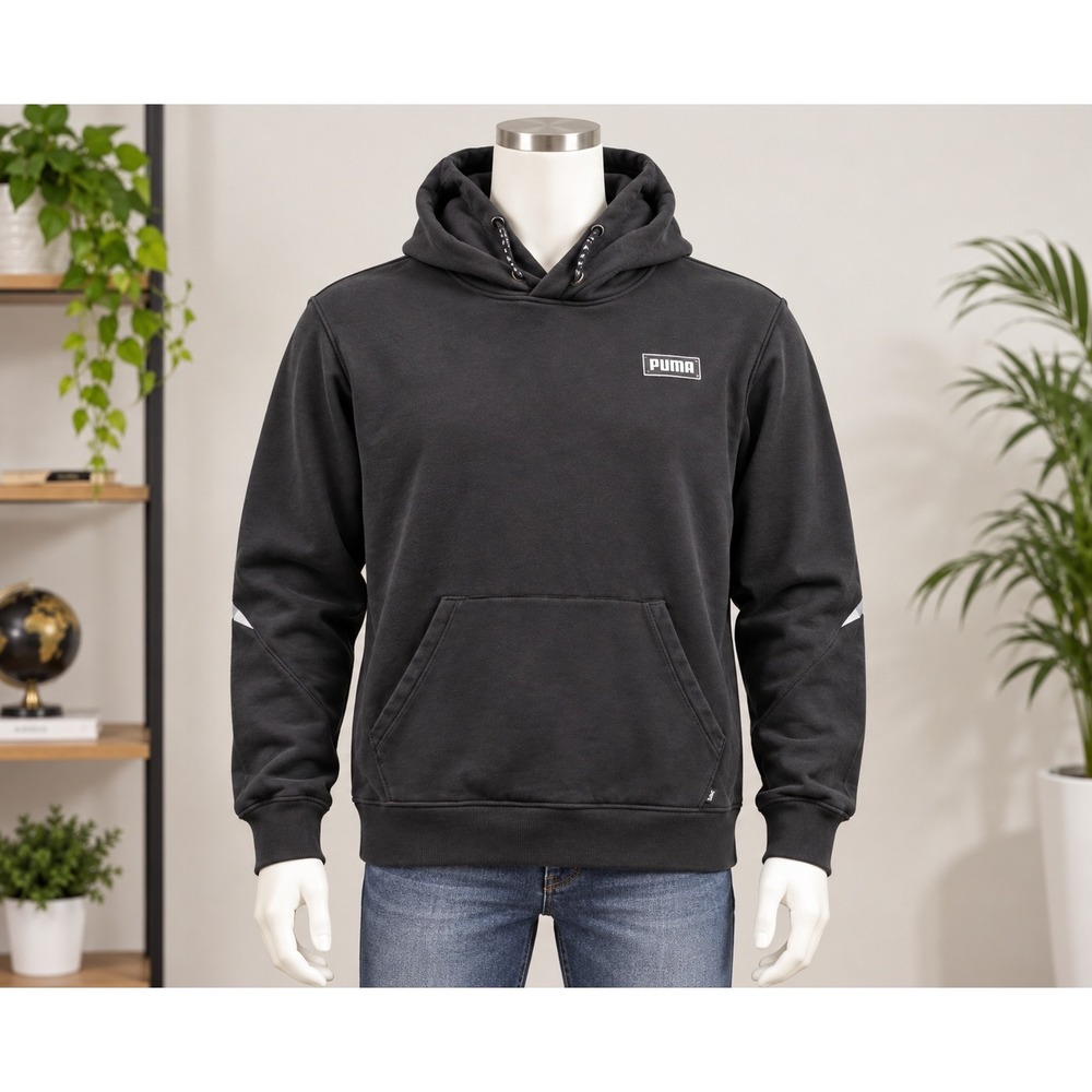 Puma Pullover Hoodie Mens XXL Black Long Sleeve Colorblock Logo Sweatshirt